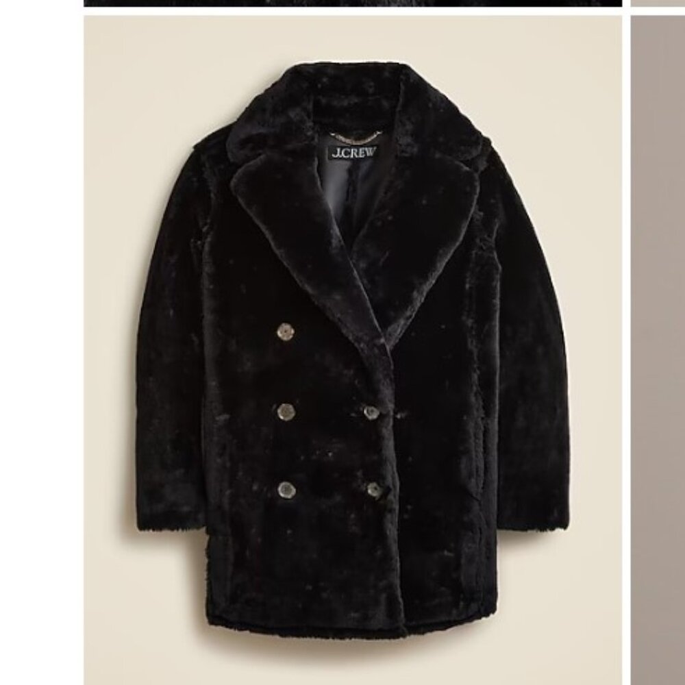 J. Crew Faux Fur Peacoat, Medium, Black